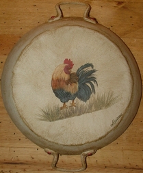 Country Painting Ancien Plat : 1 Coq