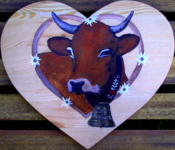 Peinture Paysanne Portrait de Vache : Le Coeur