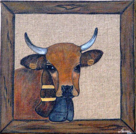 Peinture Paysanne Portrait de Vache : Titine